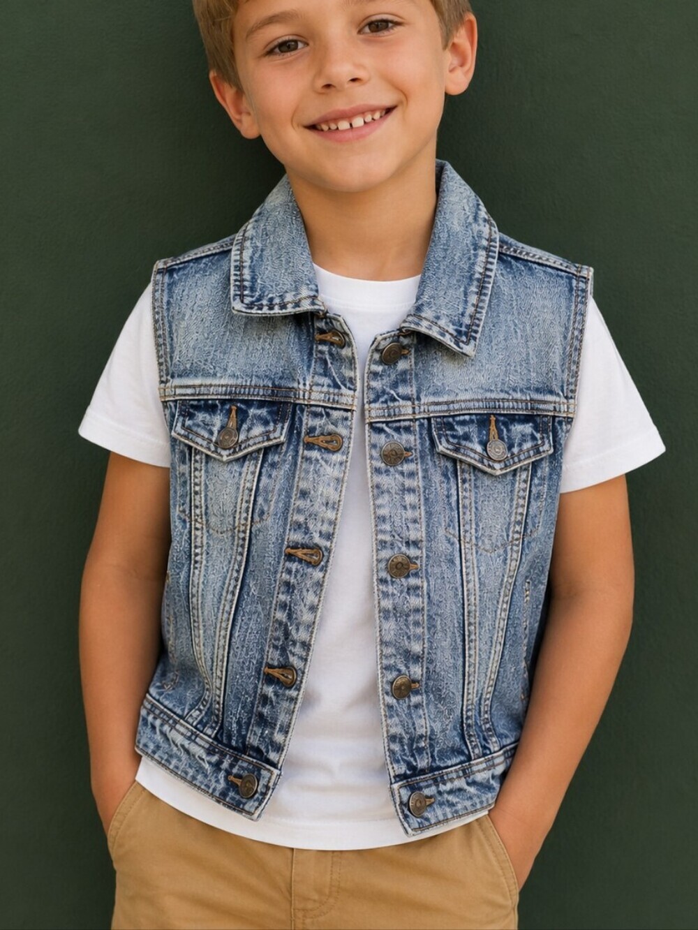 3/$30 SHYANNE Unisex Frosted Acid Wash Denim Western Rodeo Vest